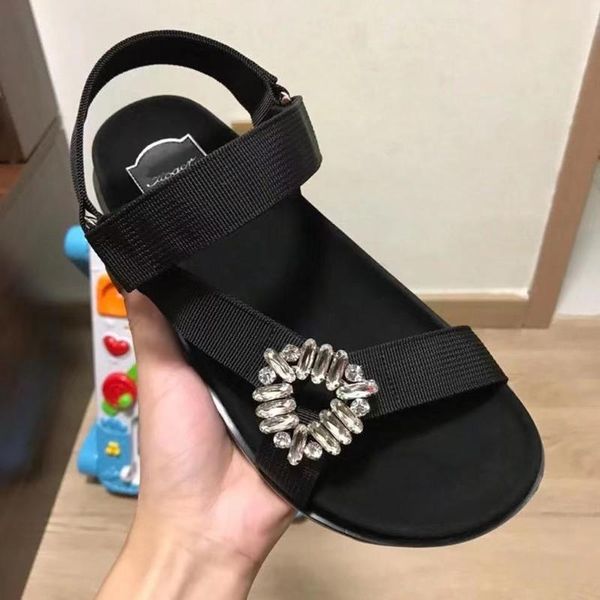 

sandals 2021 summer rhinestone women fashion open toed flat black sports beach shoes brand design ladies casual