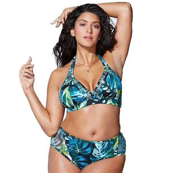 

plus bikini 2021 swimwear women swimsuit up biquini high waist floral print bikinis set bathing suit big size 4xl, White;black