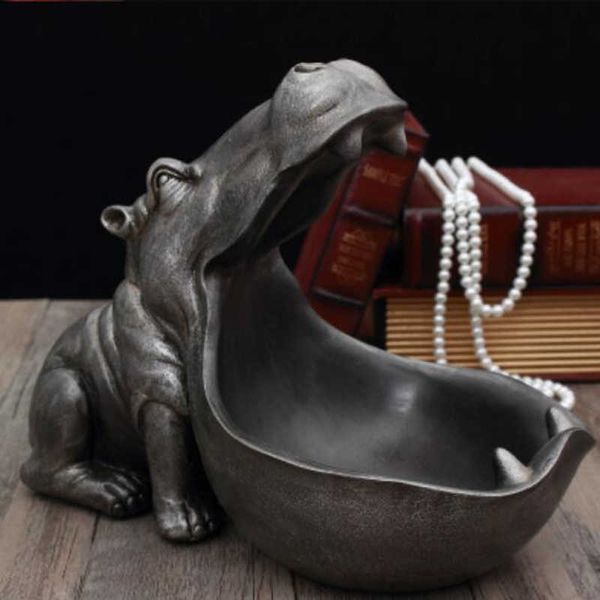 Hippopotamus Statue Home Decoração Resina Artware Escultura Decoração Sundries Armazenamento Desembarque Acessórios Ornamento 210728