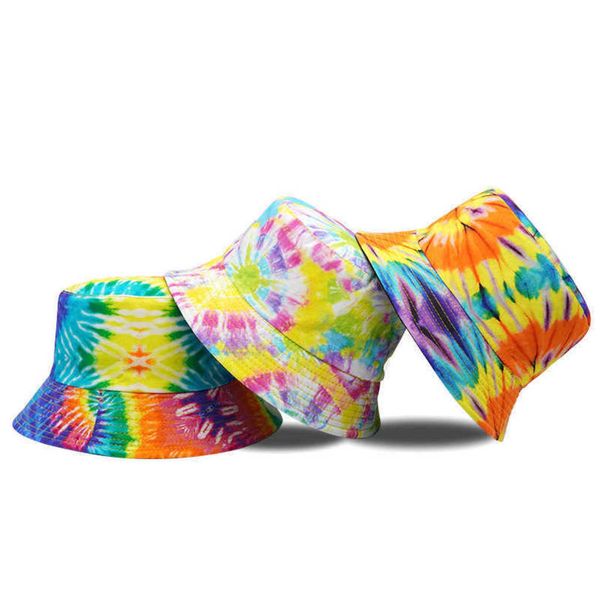 

summer tie dyed children's sun caps fisherman's hat breathable sunshade bucket hat outdoor boys girls travel beach double sided ba, Yellow