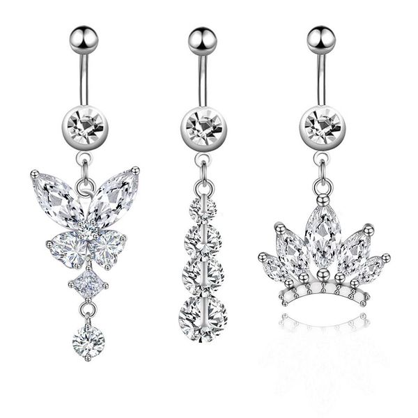 

stainless steel belly button rings belly piercing long crystal dangle navel earring women body piercing jewelry gift, Silver