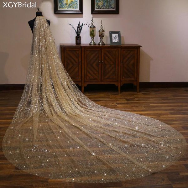 

bridal veils wedding veil accessories with comb one layer cathedral 3.5 meters beaded cut edge champagne headwear gorgeous luxurious, Black