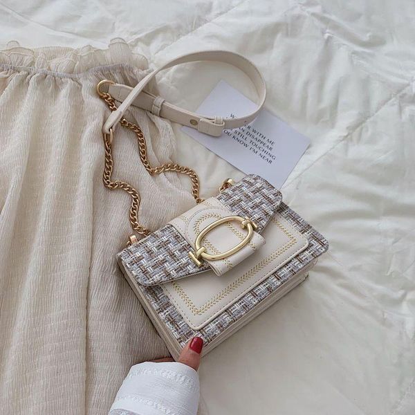 

waist bags 2021 fashion flap shoulder bag women metal hasp zipper cotton plaid decoration elegant casual trend conspicuous
