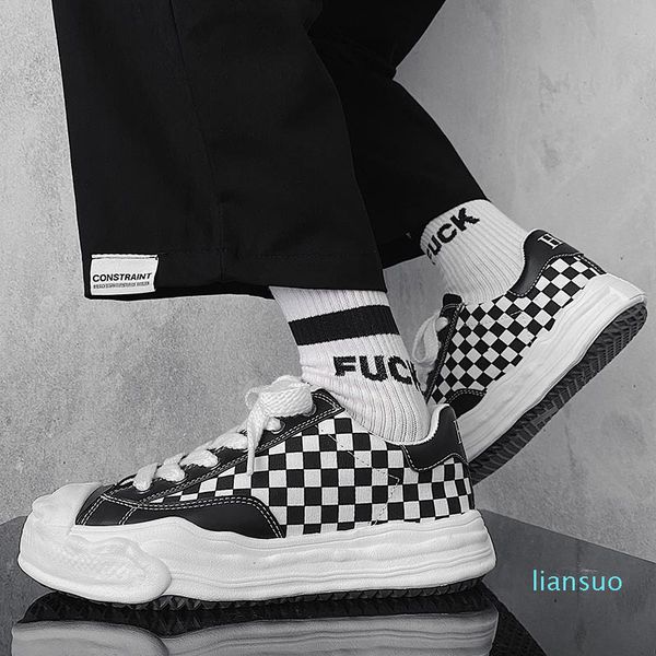 

clown shoes lattice men's shoes autumn men's sanyuan muffin canvas dissolving shoes, Black