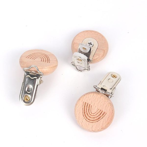 

1pc rainbow wooden pacifier clip beech wood baby dummy clips diy chain pacifiers#