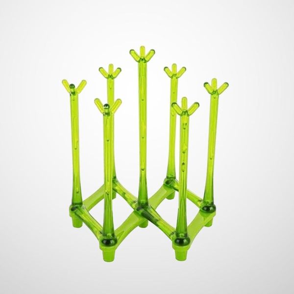 

hooks & rails cup holder folding pull-out drain glass bottle holders storage rack for 7 cups (green)