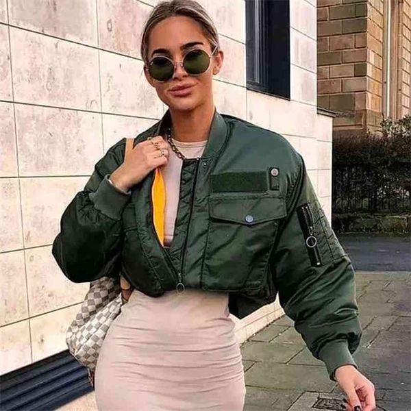 piumino vintage parka corto da donna cappotto invernale bomber caldo verde militare giacca con cerniera giacca a vento 210427