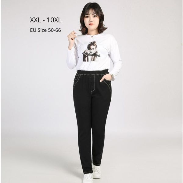 

plus size 10xl 8xl 6xl 4xl women autumn spring long pants high wasited womens denim jeans skinny femme stretch pencil women's, Blue