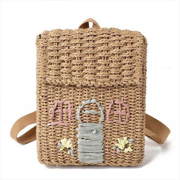 

style double shoulder straw woven bag with hand carrying backpack