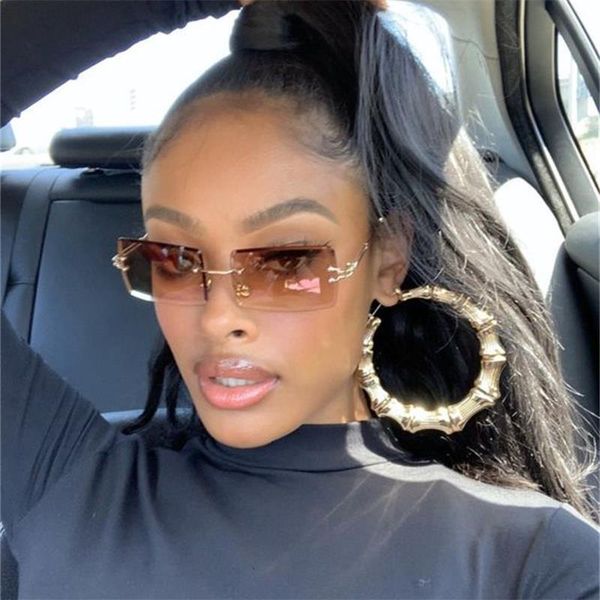 

sunglasses rimless rectangle fashion popular women men shades small square sun glasses for female summer traveling brown oculos, White;black