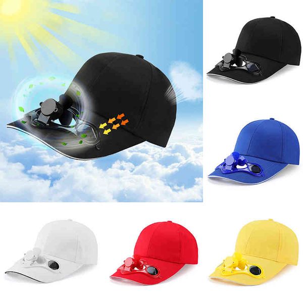 

summer outdoor sport hats sunscreen solar fan hat sun protection cap with solar cool fan bicycling climbing baseball cap, Blue;gray