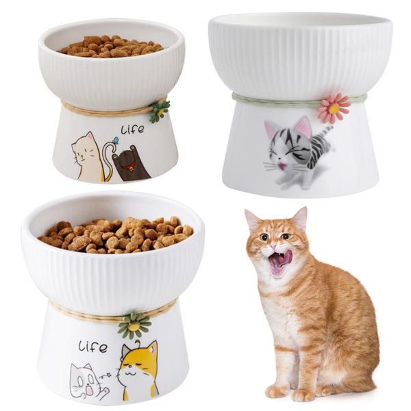 

cat bowls & feeders heightening bowl food stripe ceramic water neck protection supplies