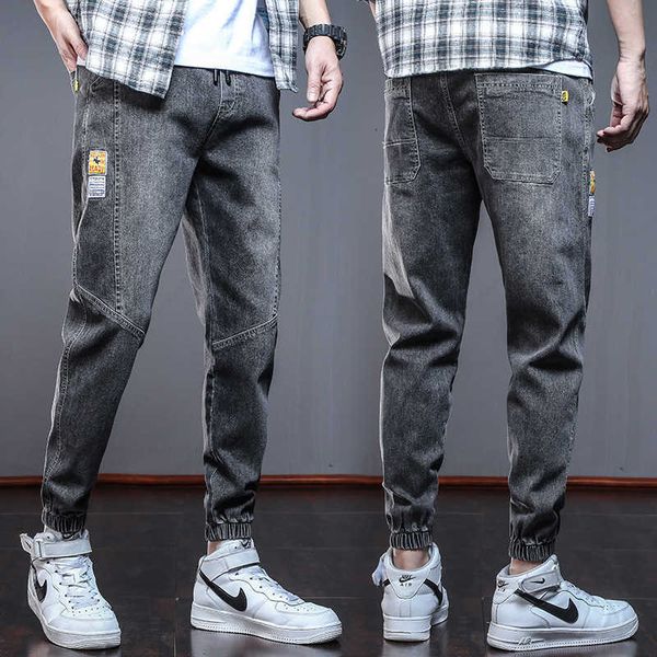 

fashion 2021 brand korean loose straight tube leggings spring autumn casual pants men's jeans, Blue