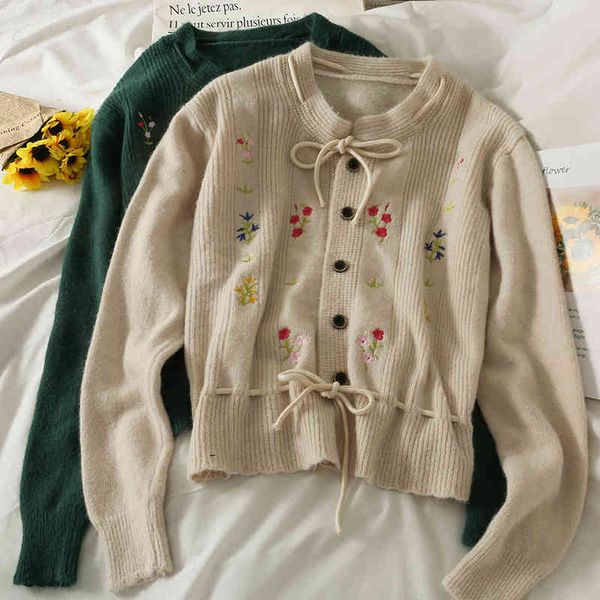 

women's sweaters autumn embroidered single-breasted cardigan woman's jacket round collar long joker shirt sleeve. tc5t, White;black