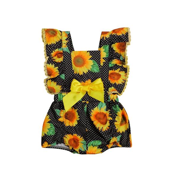 

rompers 2021 summer sun flower baby girls ruffles romper infant born jumpsuit playsuit bow clothes, Blue
