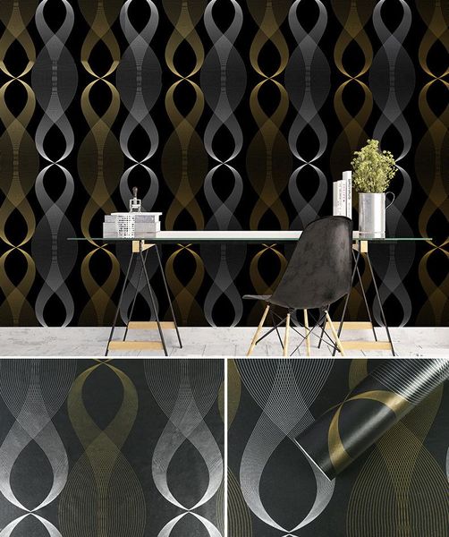 

wallpapers black gold wallpaper roll geometric stripes pattern peel and stick contact paper modern fashion self-adhesive wall