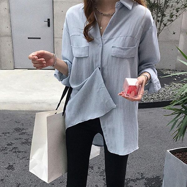 

autumn spring women blouses casual buttons pocket ladies blouse shirt female women's & shirts 81vu, White