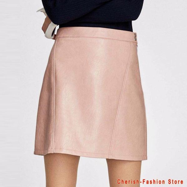 

winter women pu leather skirts trendy office ladies pink color faux short skirt imitation women's slim, Black
