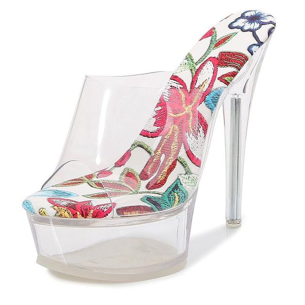

nightclub slippers crystal high heel women shoes transparent sandals and summer style outer wear fashion, Black