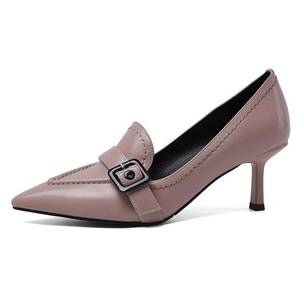 

dress shoes 2021 spring summer women pumps concise high heels pointed toe black pink woman office lady cow leather