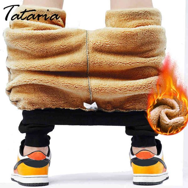 

tataria winter cashmere warm pants for women thicken sports loose lambskin harem female trousers 210514, Black;white