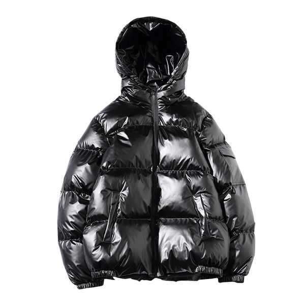 

men's leather & faux men winter jackets black pu thick warm hooded collar fashion bright mens parka coat outwear 9d53