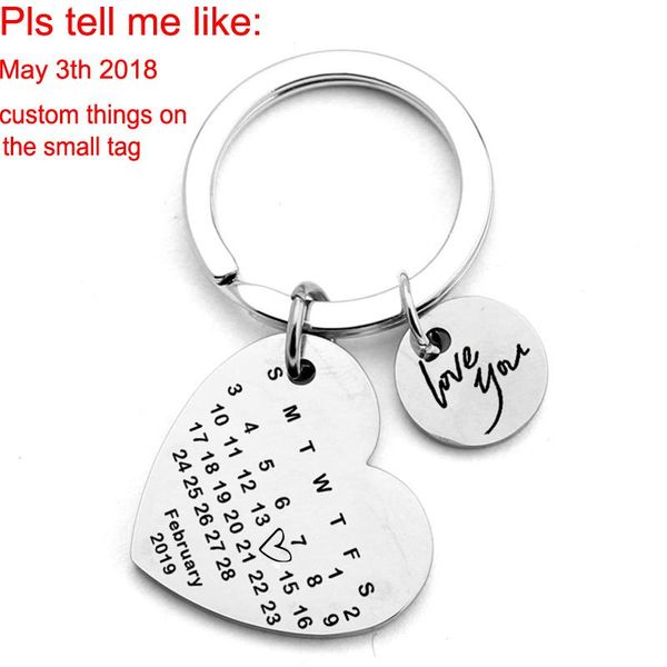 

keychains 2021 accessories personality heart love you customized calendar couples anniversary souvenir present lovers gift keychain keytag, Silver