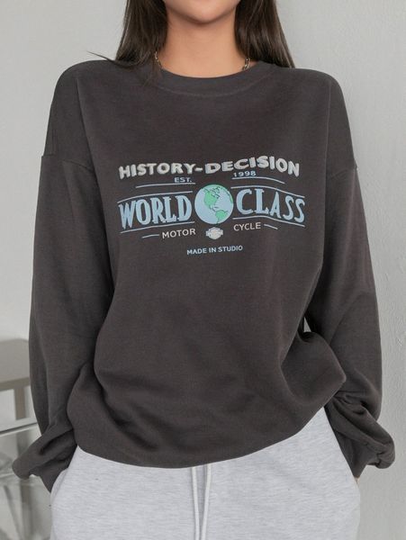 

dazy earth & letter graphic drop shoulder pullover v2xd#, White;black