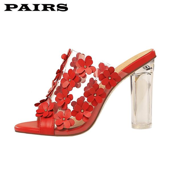 

slippers women sandals pvc crystal heel transparent clear high heels summer red pumps shoes plus size 43, Black
