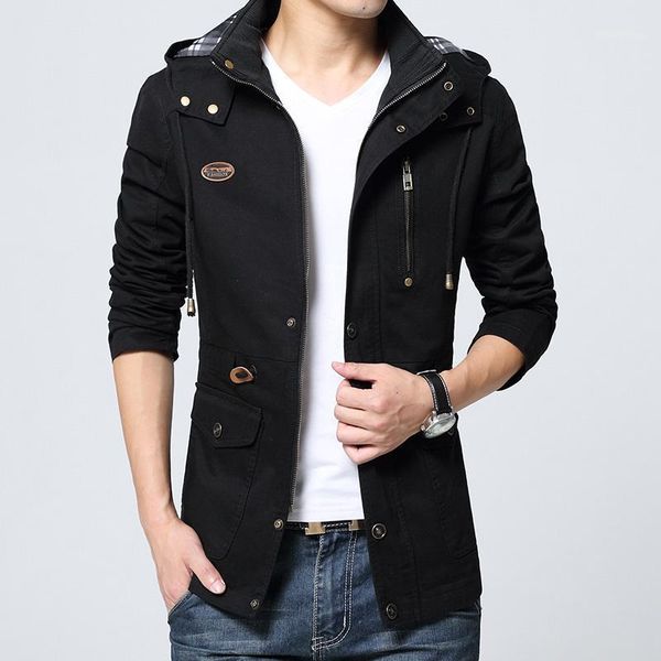 

coat men's spring and autumn thin jacket cotton medium length windbreaker jackets, Black;brown