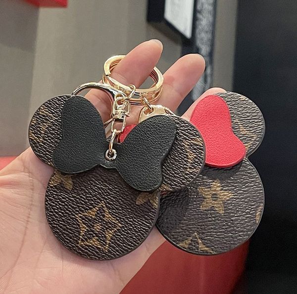 

mouse design car keychain classic flower pattern cute cartoon keychains bag pendant keyring holder for women men fashion pu leather key chai