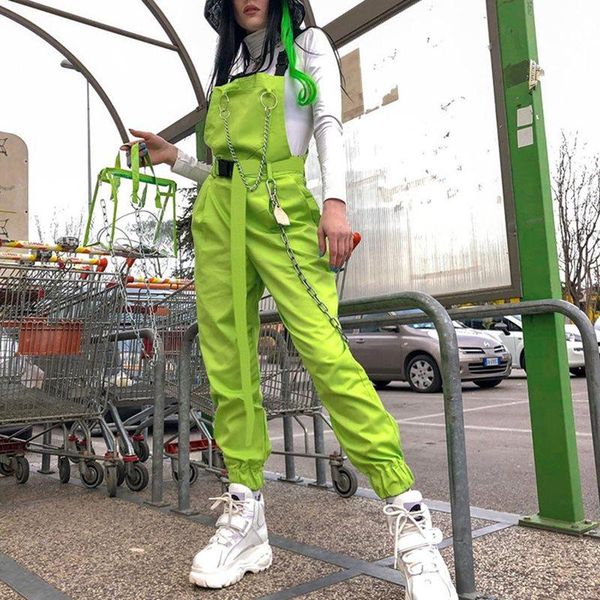 

women's jumpsuits & rompers casual jumpsuit women goth chain streetwear green hipster suspender overalls spring 2021 school trendy girl, Black;white