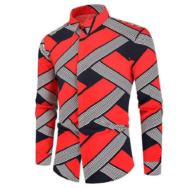 

mens shirts spring and autumn fashion casual men's 3d striped printing slimming long-sleeve, White;black