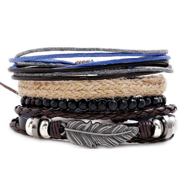

bangles bracelet selling accessories leaf cowhide suit multi-layer hemp rope woven men's, Black