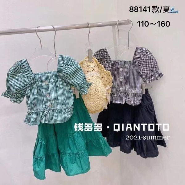 

korea style girls 2 pcs set plaid shirt+skirt summer fashion sets kids clothes 4-10 years d clothing, White