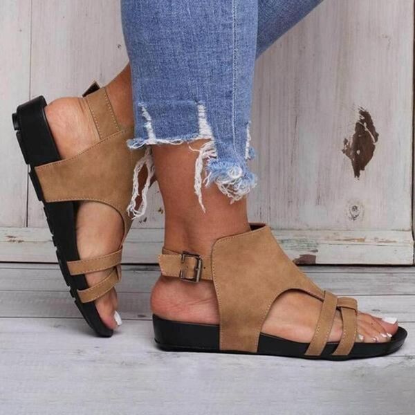 

women sandals leopard summer flat open toe breathable shoes buckle strap casual womens non-slip beach 5w4, Black