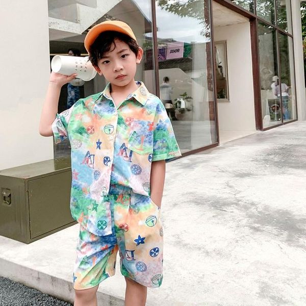 

clothing sets fashion short sleeve shirt + shorts suits for boys children's 2-piece kids clothes teenagers outfit, White