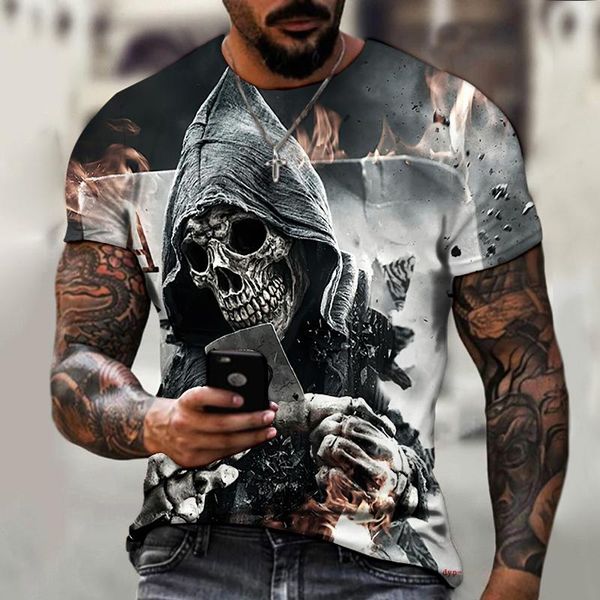

men's t-shirts t-shirt streetwear 3d skull print short-sleeved retro harajuku clothing fashion hip-hop, White;black