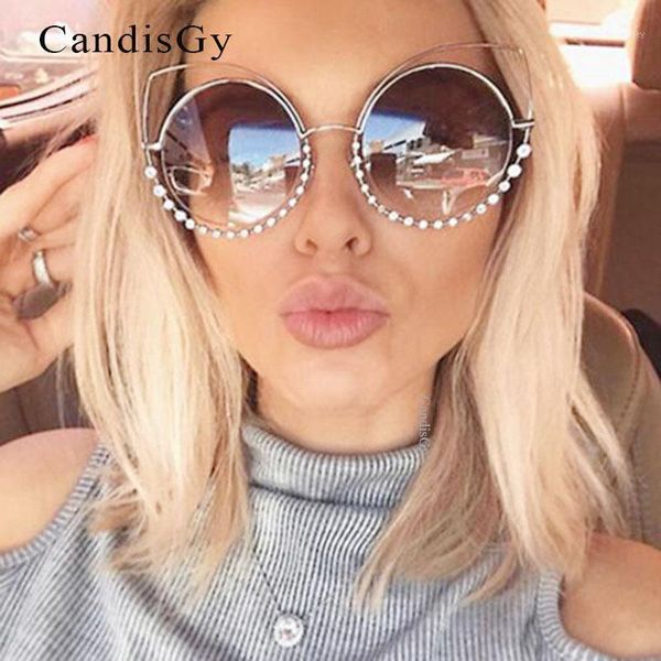 

sunglasses style cat eye women brand designer round classic diamond sun glasses mirror pink lady female uv400, White;black