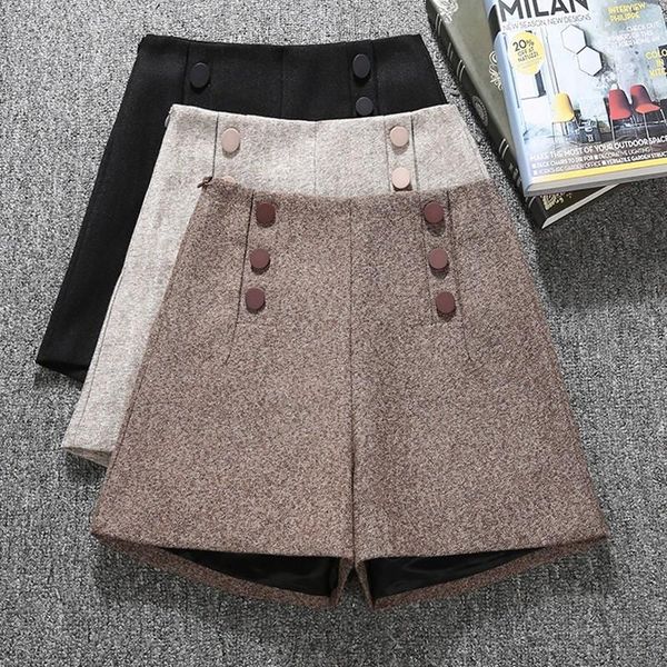 

women's shorts korean woolen women 2021 winter loose wide leg mini feminino autumn a line zipper buttons femme f216, White;black
