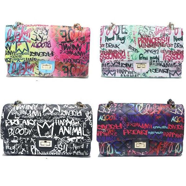 

storage bags fashion brand designer leather graffiti bag casual tote shoulder ladies handbag for travel colorful big size purse