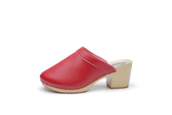 

sandals high heeled shoes waterproof platform fine round toe women's leather, Black