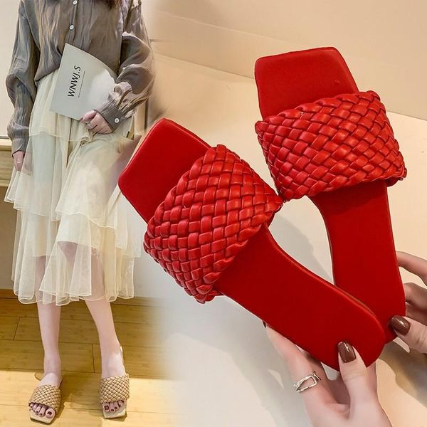 

slippers summer word braided belt wear light women's sandals korean version of the lazy non-slip all-match beach shoes women, Black