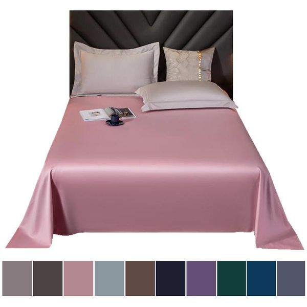 

sheets & sets 100%satin cotton flat bed sheet double size standard case pink solid color 60s queen linens