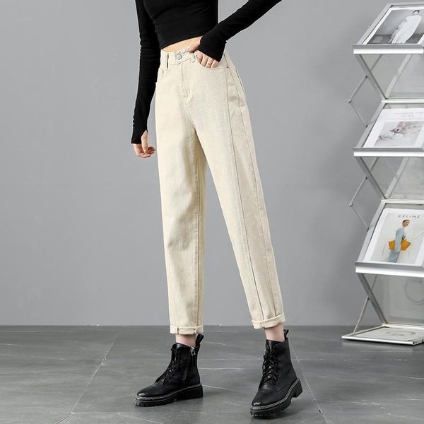 

women's jeans women autumn high waist harem pants female ankle-length trousers vintage fitness casual woman denim, Blue