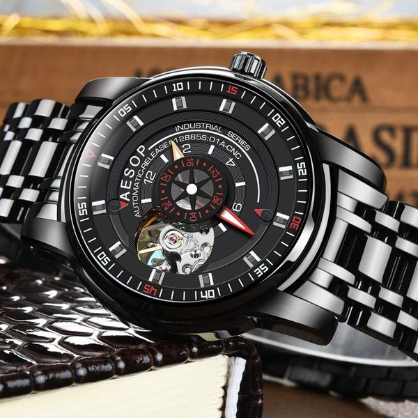 

wristwatches 2021 aesop fashion men's mechanical watch automatic tourbillon sapphire calendar luminous men business hollow sports, Slivery;brown