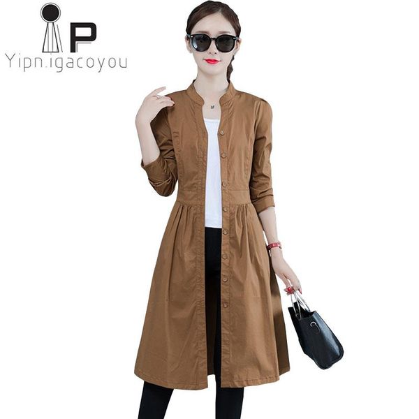 

women's trench coats windbreaker for women long coat autumn plus size slim khaki overcoat female korean casual ladies spring trenchcoat, Tan;black