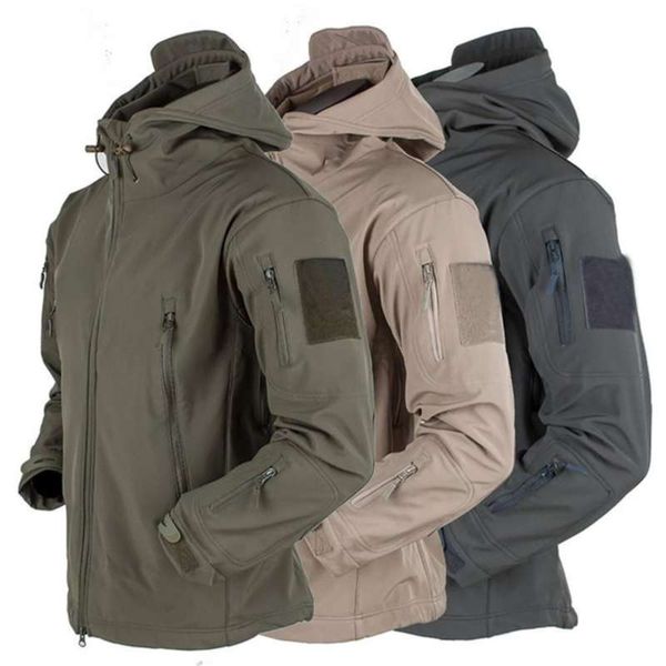 Jaqueta masculina Outdoor Soft Shell Fleece e Mulheres impermeável à prova de vento Respirável Thermal Thermal em um jovem encapuçado 210928