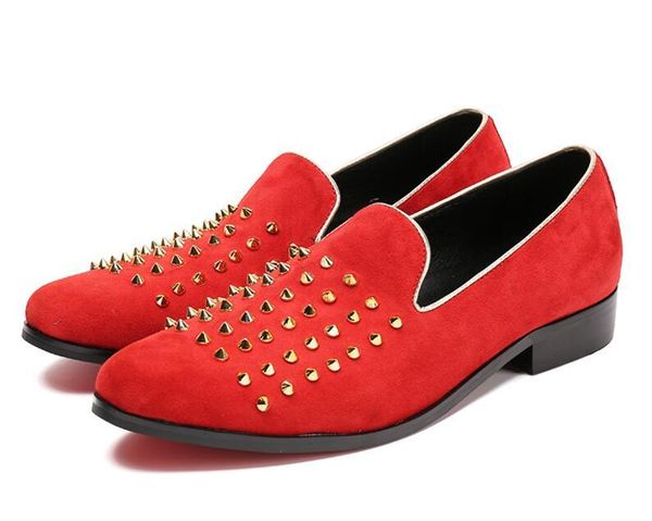 

dress shoes 2021 fashion men british style rrivet causal luxury for red gold shiny 38-46, Black