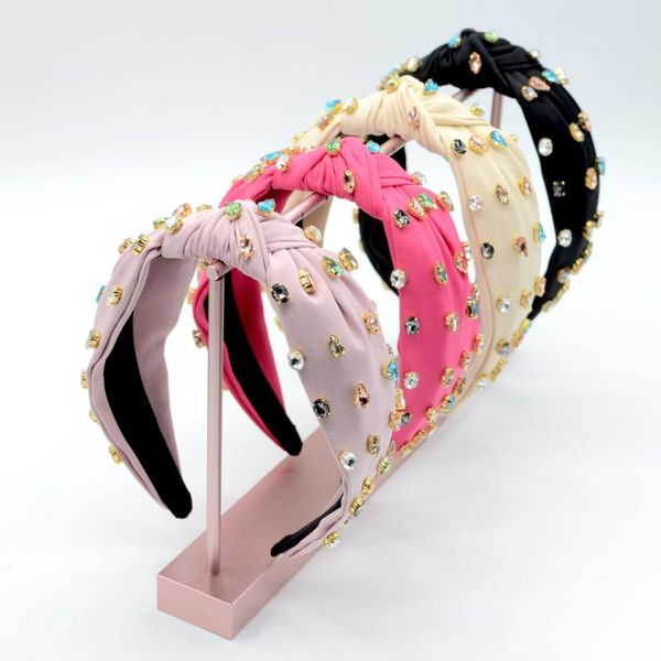

hair clips & barrettes pink rhinestones headband crystal hairband women cross knotted bridal jewelry party headbands head hoop accessories, Golden;silver